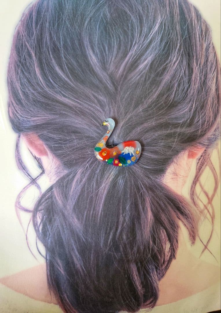 レジン　猫　白鳥　ヘアゴム　ブローチ　ポニーフック　No.469