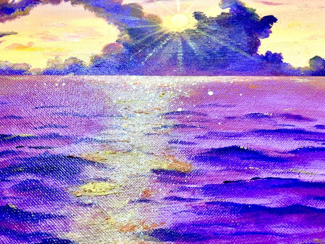 風景画　アクリル画　海　夕日　夕焼け　癒しのアート　開運