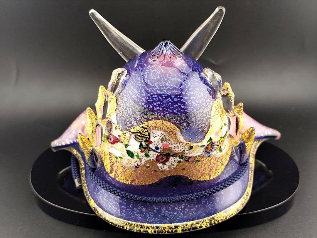 サイン有り☆黒木国昭 金彩象嵌「光琳」 兜（切子、江戸切子、薩摩切子）