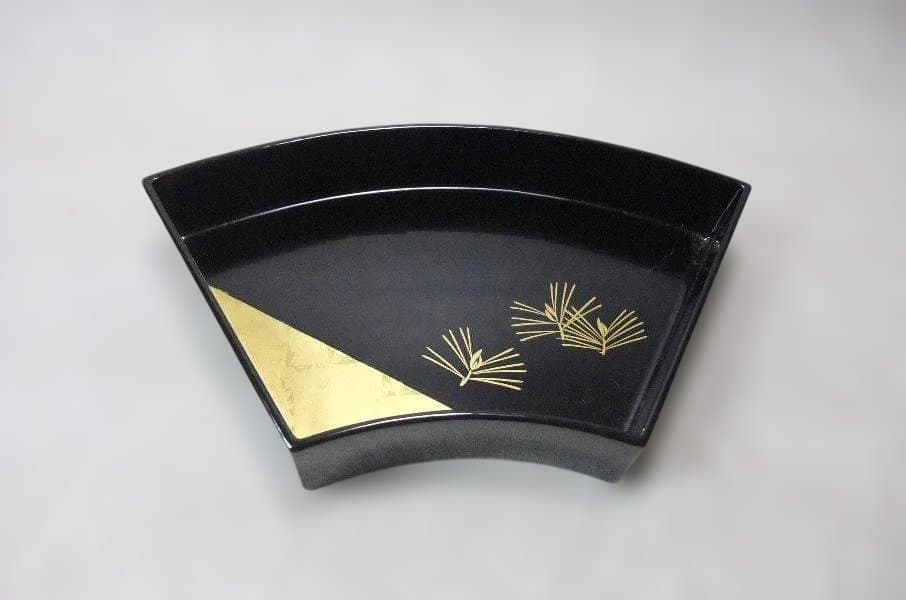 漆器 扇形 菓子器 金蒔絵 寿末広 菓子器揃「准志作」天然木 本漆器