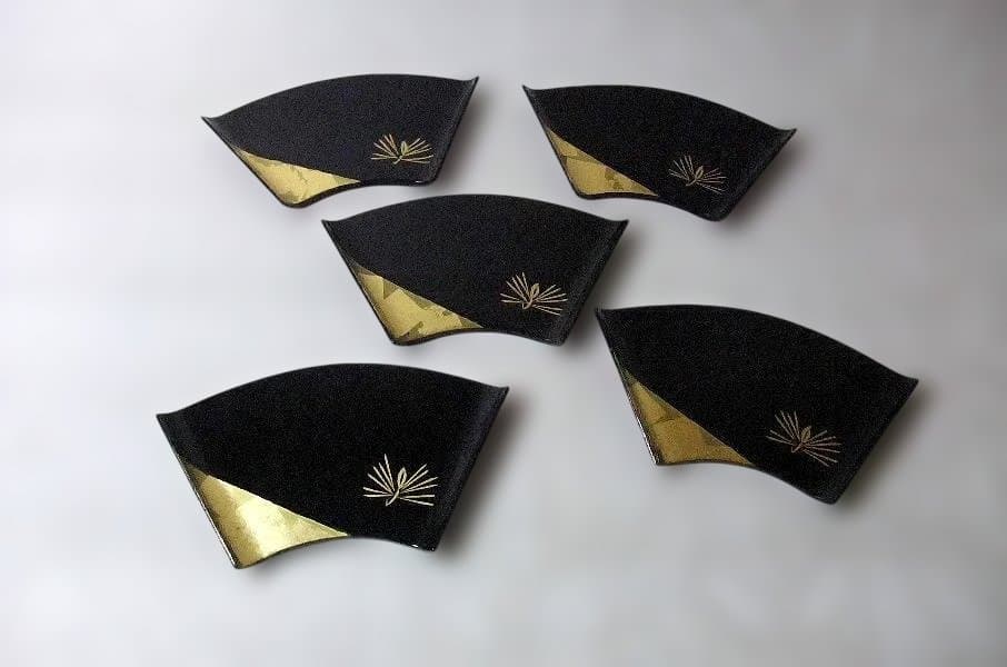 漆器 扇形 菓子器 金蒔絵 寿末広 菓子器揃「准志作」天然木 本漆器