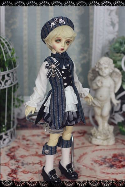 WY10 人形服 ドール服 藍インジゴ BJD服 4分 欧風 レトロセット 騎士